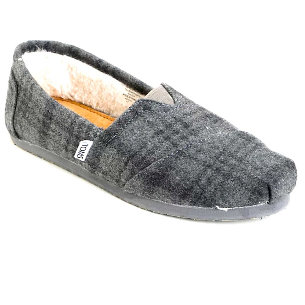 TOMS Classic Bray Grey Plaid Wool flats with Fur